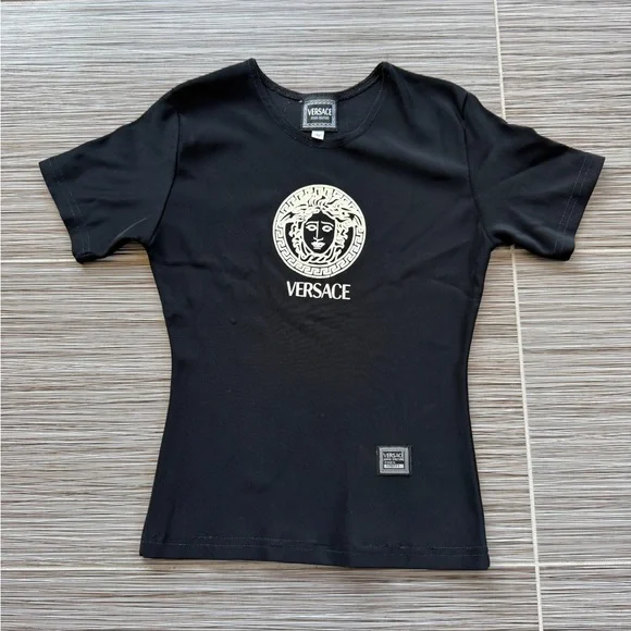 Versace Black Short-Sleeve Tee with White Medusa Logo Size Small - Picture 3 of 7